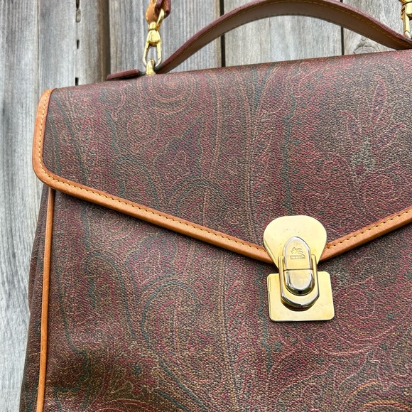 Etro Vintage Paisley Top Handle Messenger Crossbody Bag Brown - Picture 2 of 16